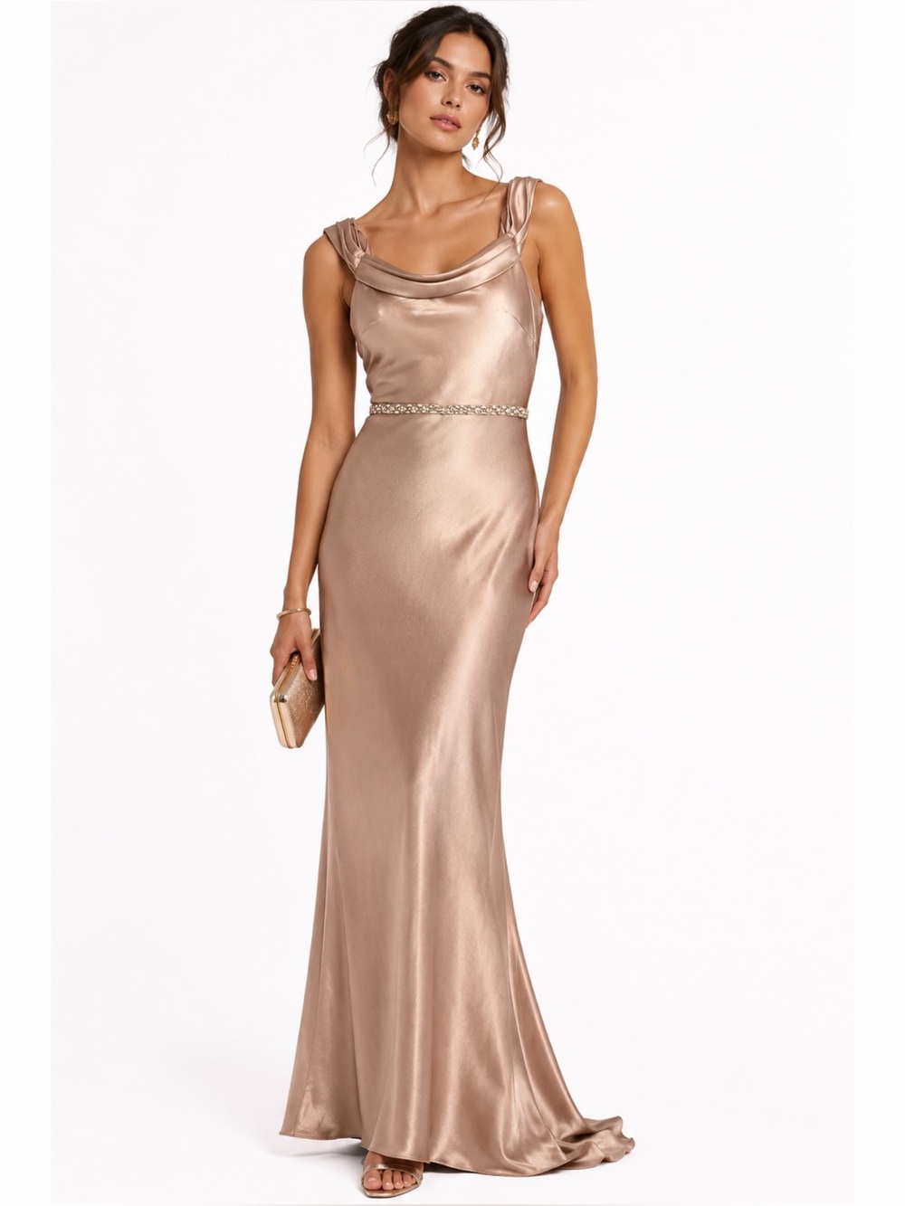 Jenny Yoo Satin Champagne Diamond Belt Gown